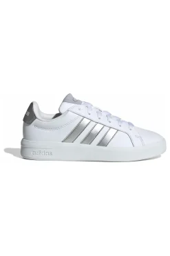 Sneakers bianche con strisce argento in pelle sintetica Adidas Grand Court 3 J