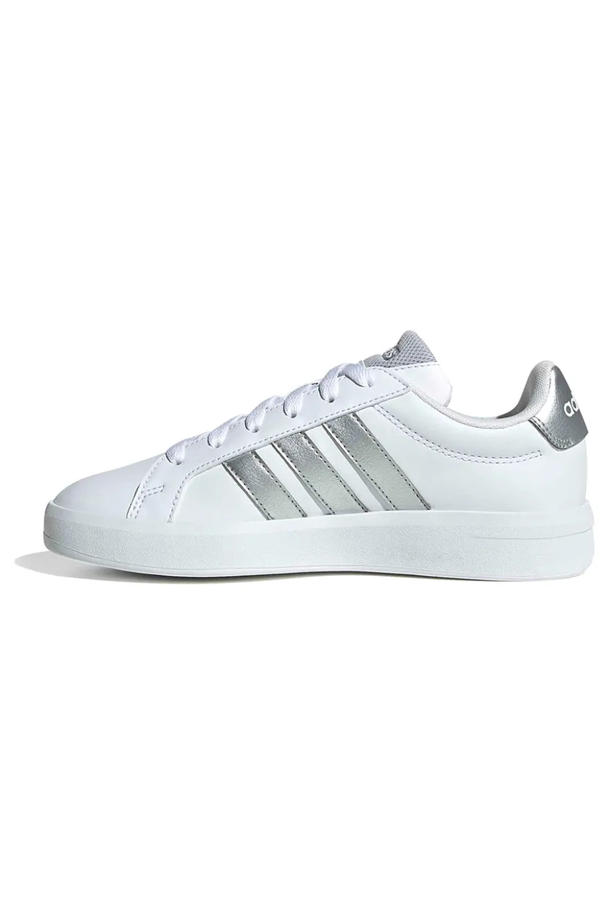 Sneakers bianche con strisce argento in pelle sintetica Adidas Grand Court 3 J