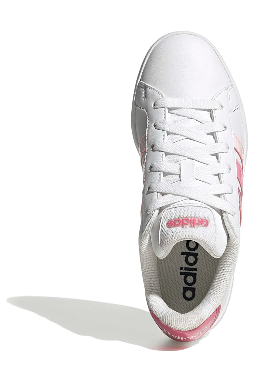 Sneakers bianche con strisce rosa sfumate in materiale sintetico Adidas Grand Court 3.0 J