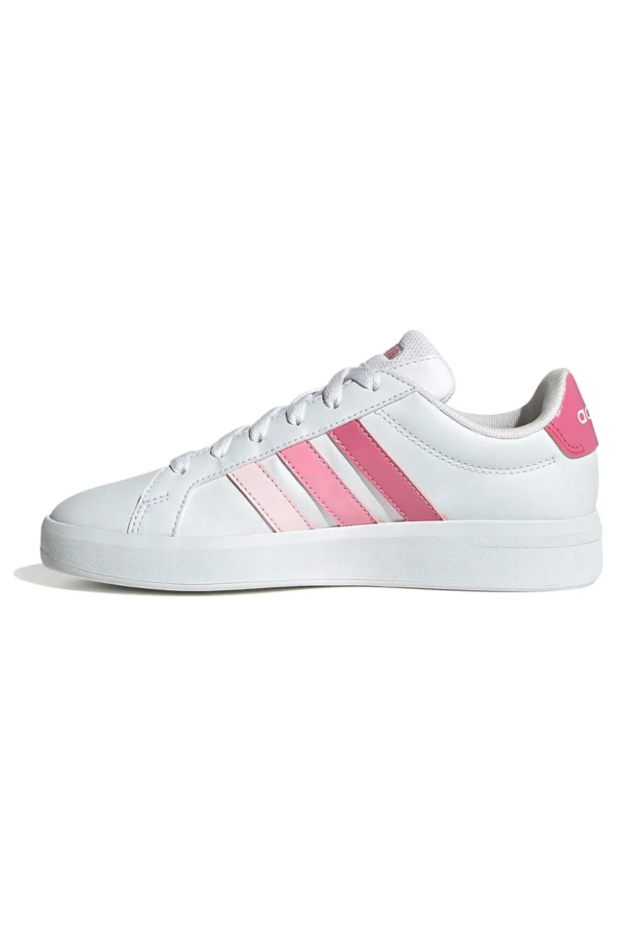 Sneakers bianche con strisce rosa sfumate in materiale sintetico Adidas Grand Court 3.0 J