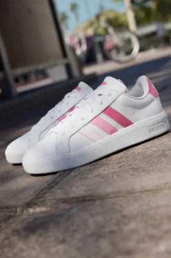 Sneakers bianche con strisce rosa sfumate in materiale sintetico Adidas Grand Court 3.0 J