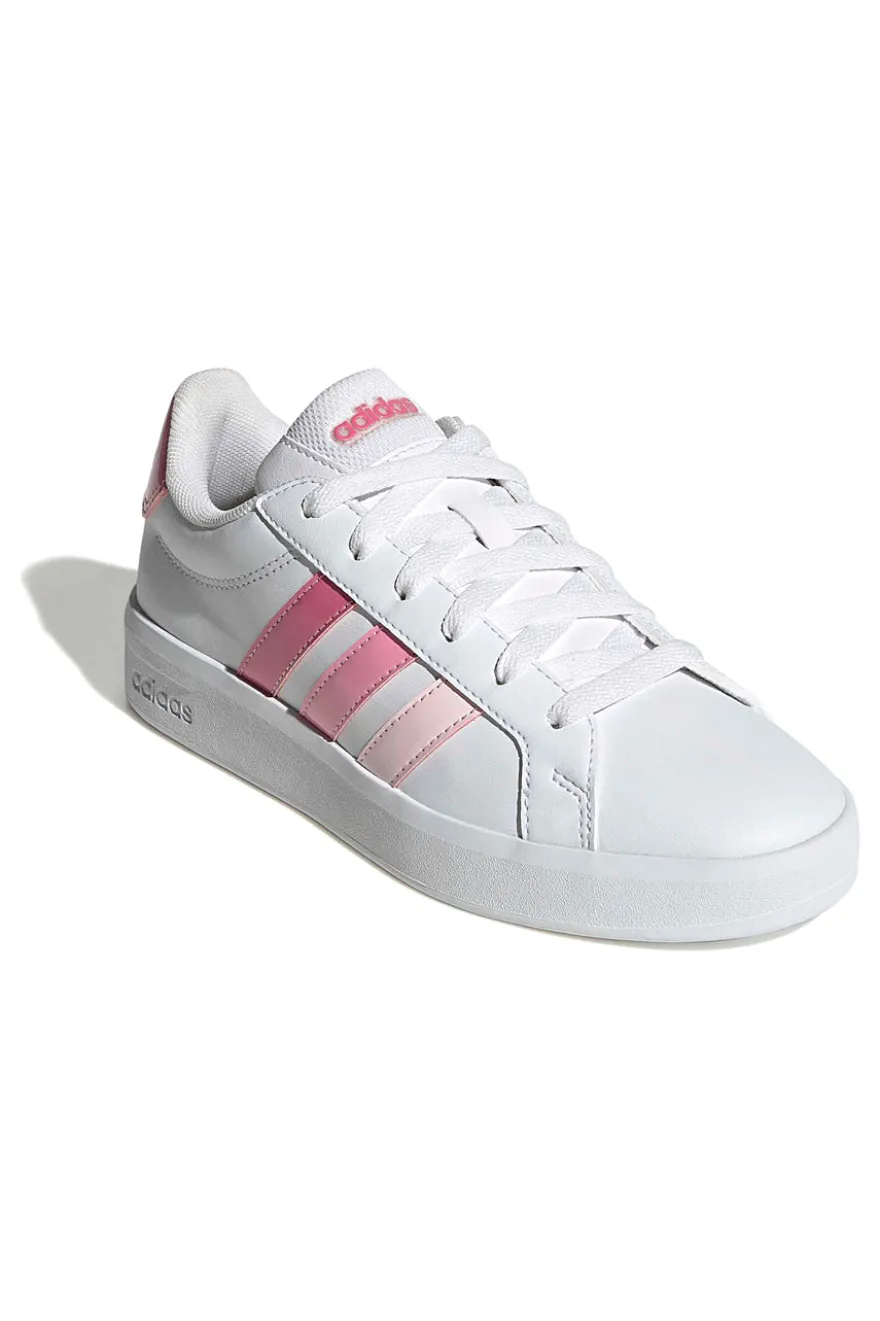 Sneakers bianche con strisce rosa sfumate in materiale sintetico Adidas Grand Court 3.0 J