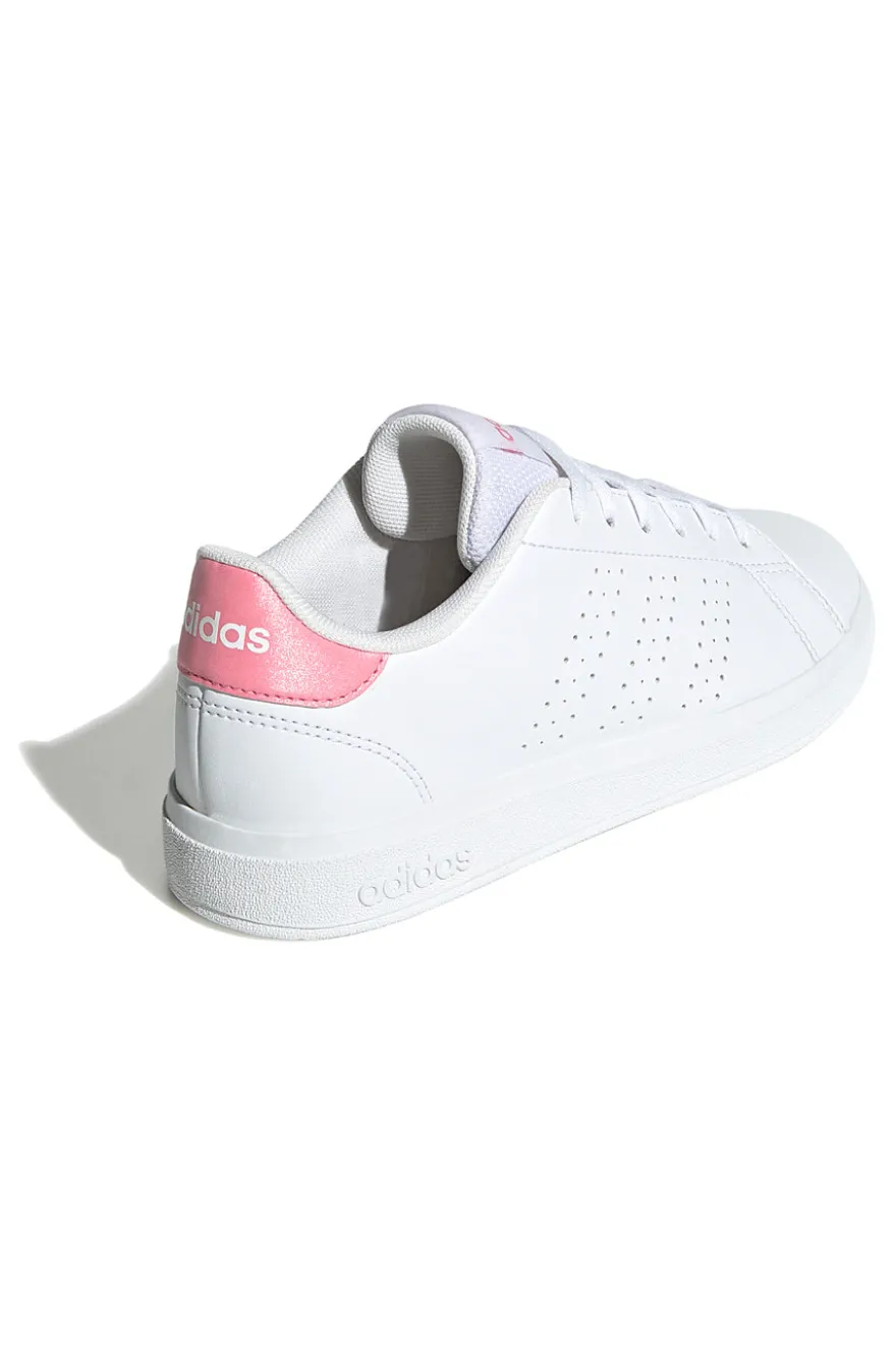 Sneakers bianche con tallone rosa e strisce traforate Adidas Advantage Base 2.0 J