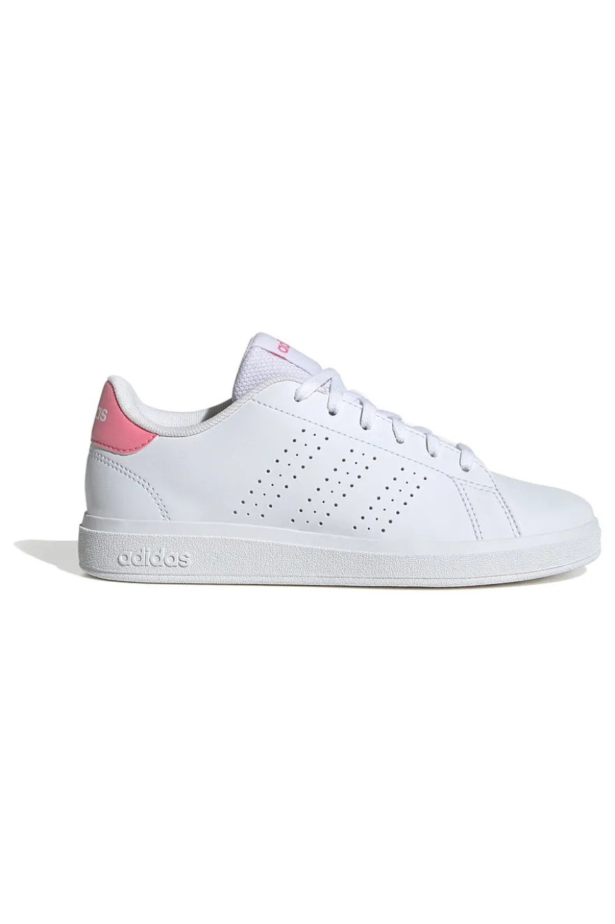 Sneakers bianche con tallone rosa e strisce traforate Adidas Advantage Base 2.0 J