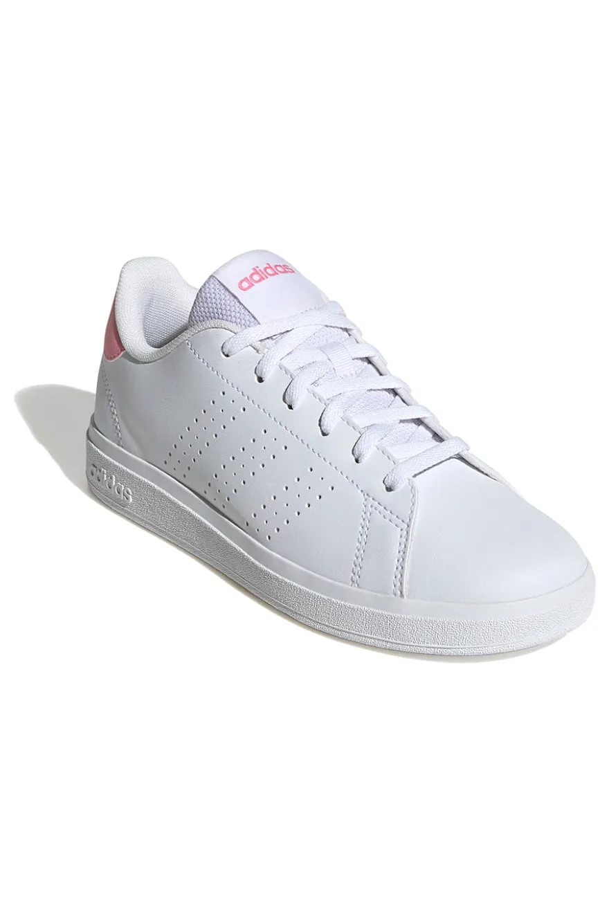 Sneakers bianche con tallone rosa e strisce traforate Adidas Advantage Base 2.0 J