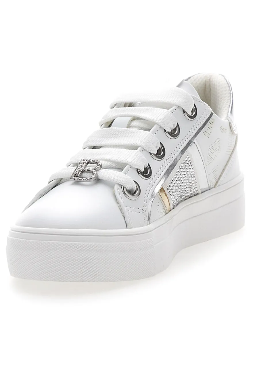 Sneakers Bianche con Tomaia Liscia e Dettagli Glitterati LAURA BIAGIOTTI L8327