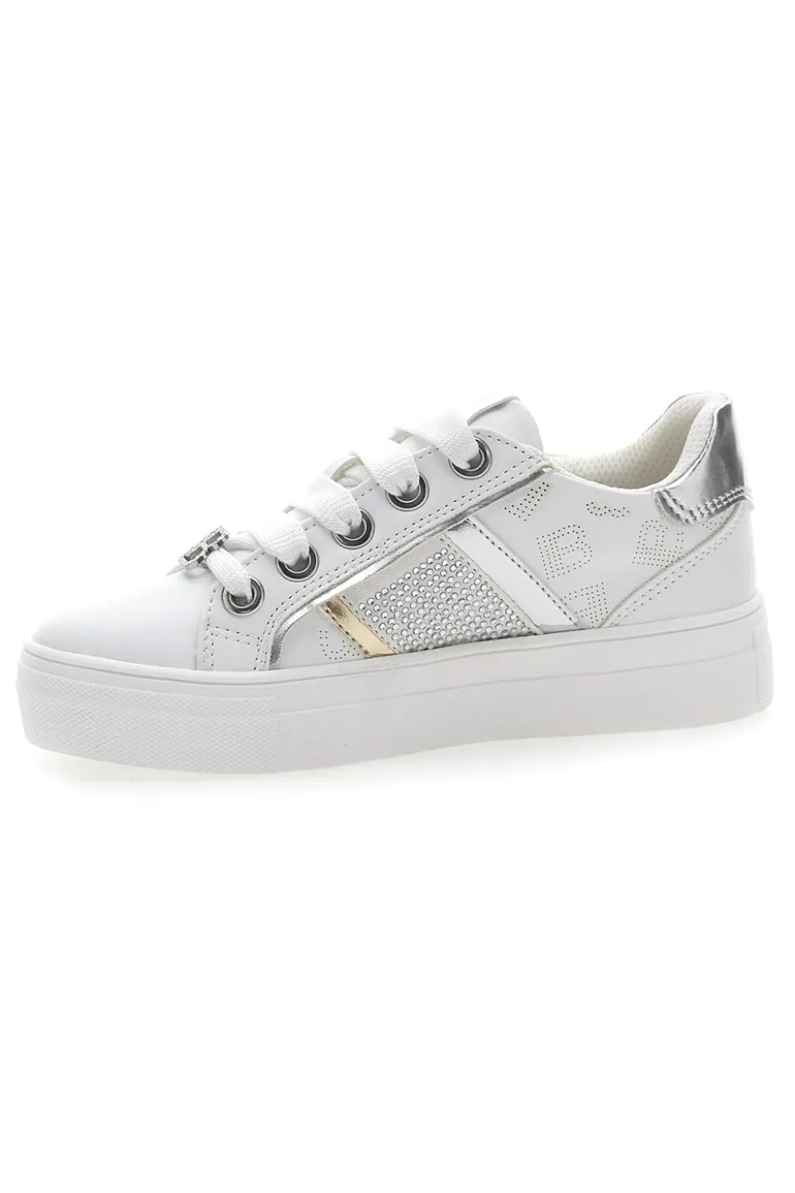 Sneakers Bianche con Tomaia Liscia e Dettagli Glitterati LAURA BIAGIOTTI L8327