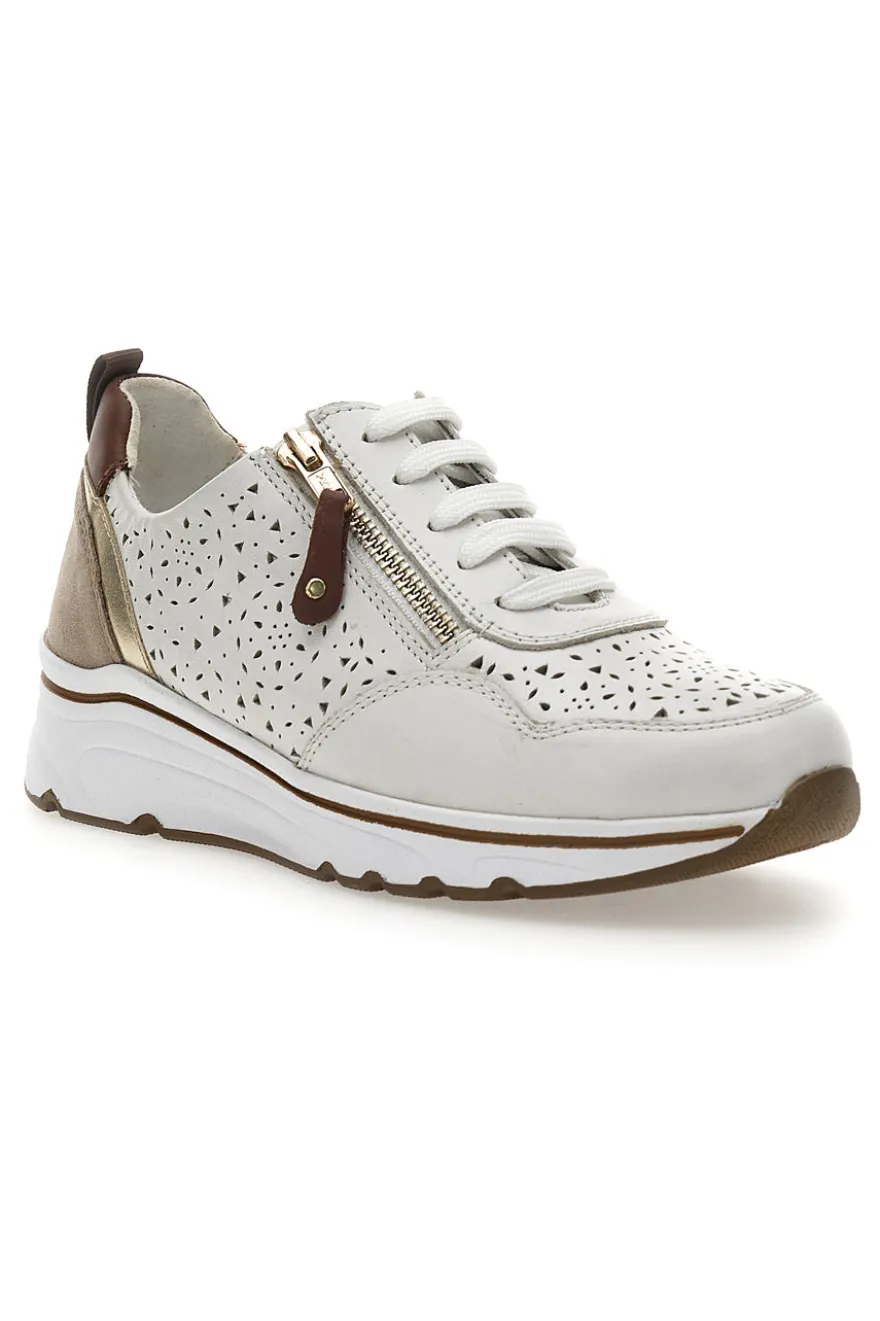 Sneakers Bianche con Tomaia in Pelle Traforata PRIMA RIGA 21464GLAM