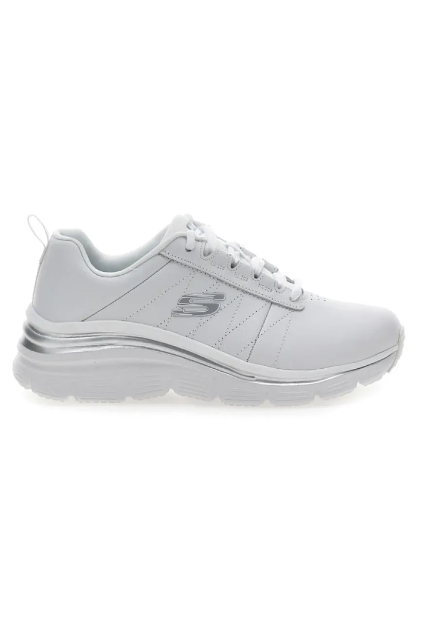 Sneakers Bianche con Tomaia in Pelle Skechers Fashion Fit - Effortless