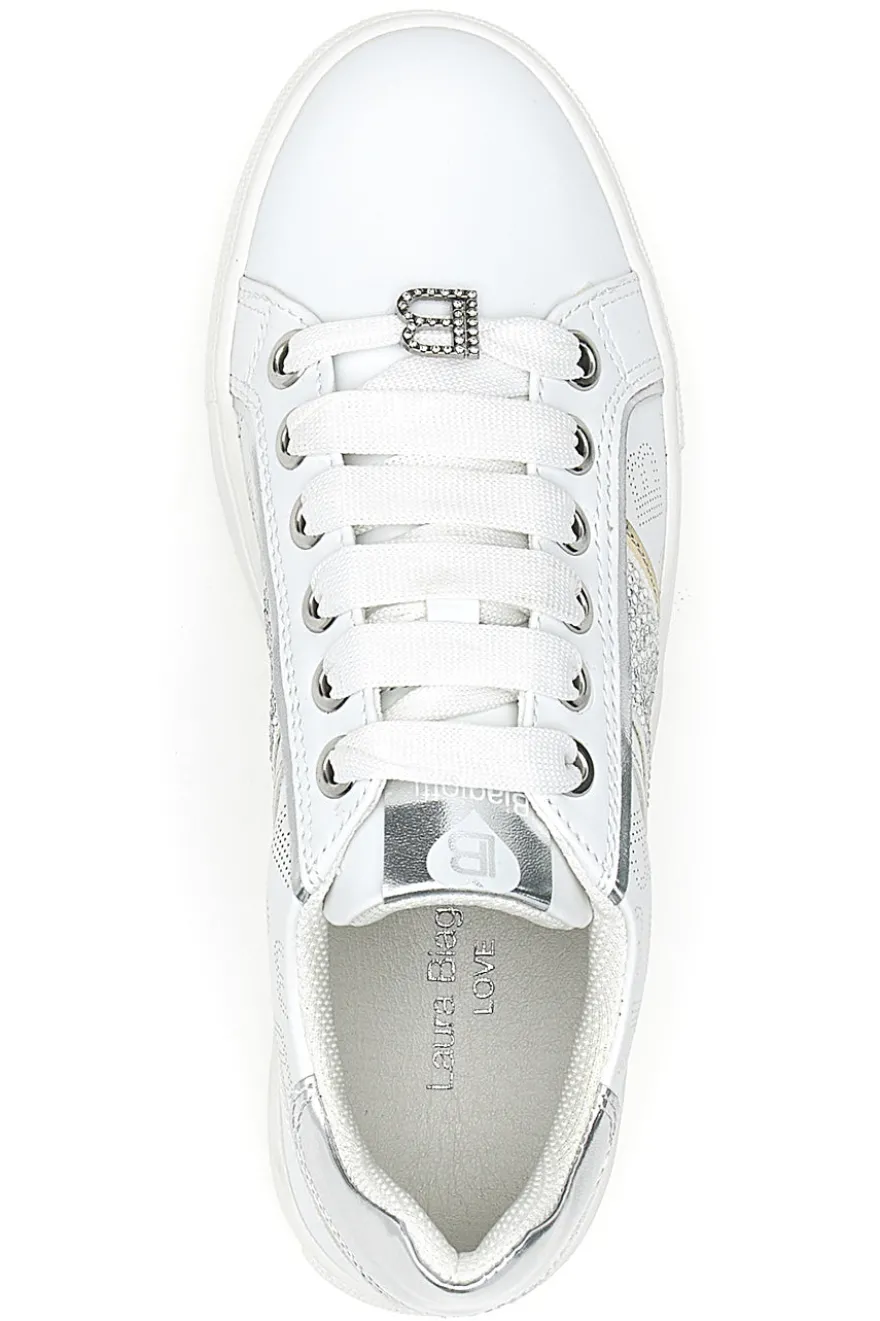 Sneakers Bianche con Tomaia Liscia e Dettagli Glitterati LAURA BIAGIOTTI L8327