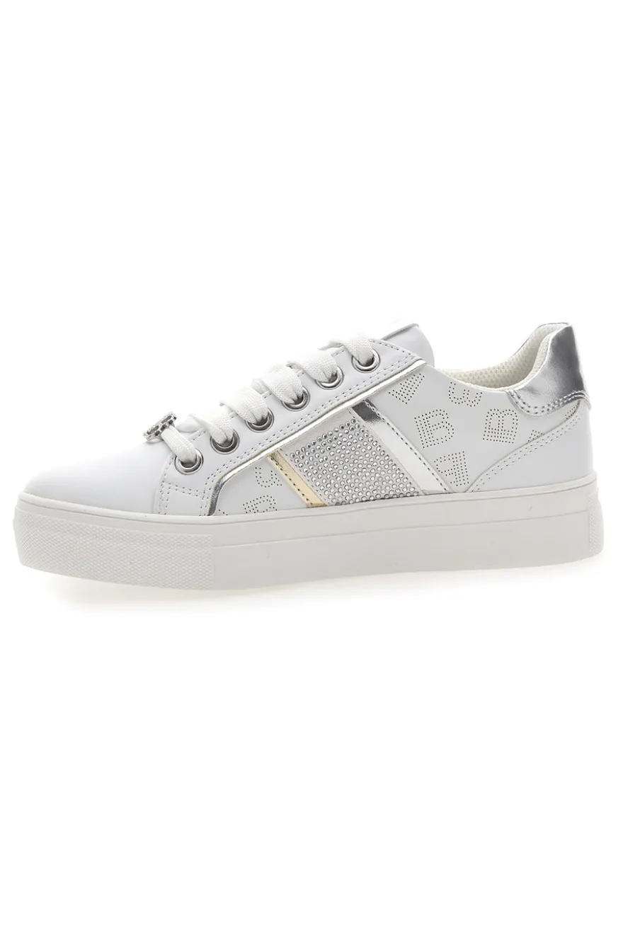 Sneakers Bianche con Tomaia Liscia e Dettagli Glitterati LAURA BIAGIOTTI L8327