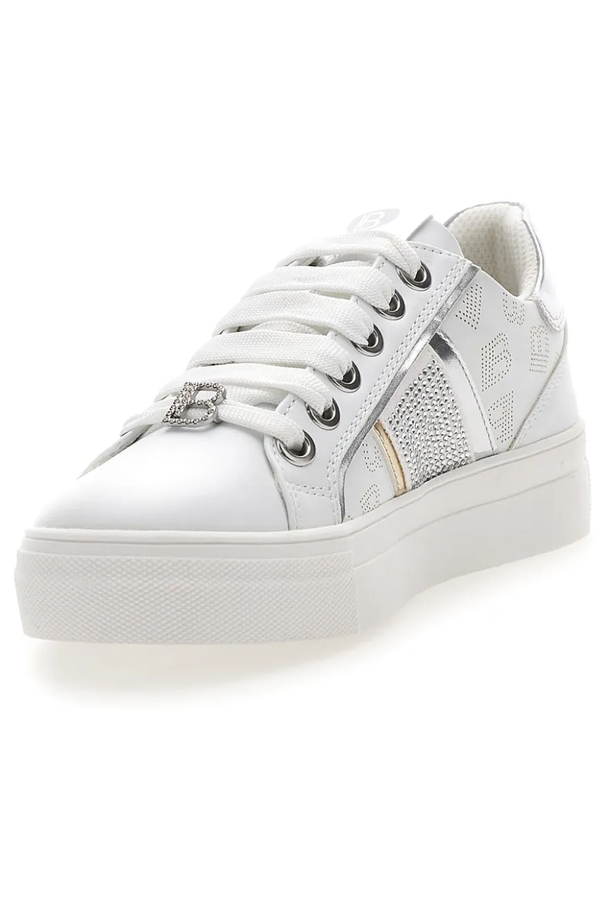 Sneakers Bianche con Tomaia Liscia e Dettagli Glitterati LAURA BIAGIOTTI L8327