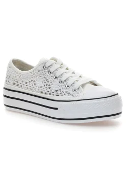 Sneakers Bianche Con Trama Ricamata e Flatform Energy 108