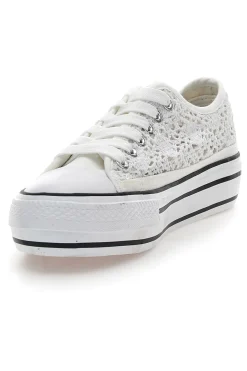 Sneakers Bianche Con Trama Ricamata e Flatform Energy 108