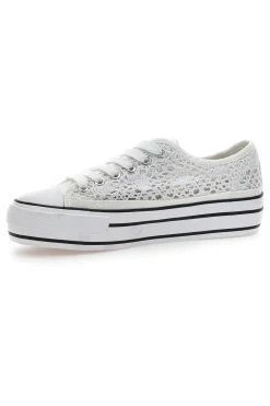 Sneakers Bianche Con Trama Ricamata e Flatform Energy 108