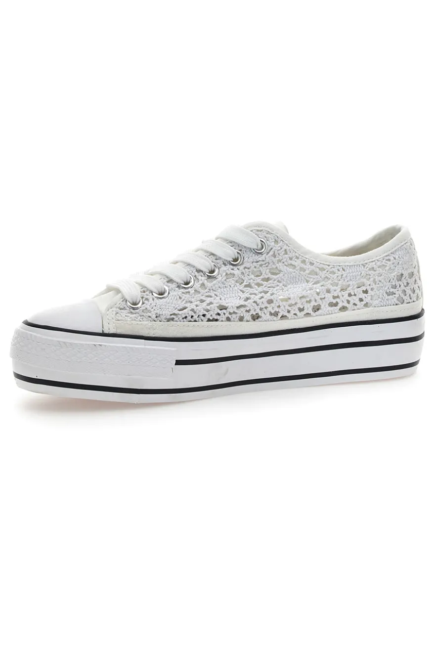 Sneakers Bianche Con Trama Ricamata e Flatform Energy 108