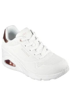 Sneakers bianche con zeppa e dettagli metallici Skechers UNO Wedge Hi Steps
