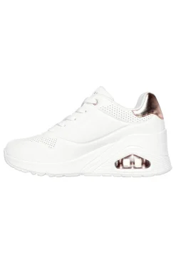Sneakers bianche con zeppa e dettagli metallici Skechers UNO Wedge Hi Steps
