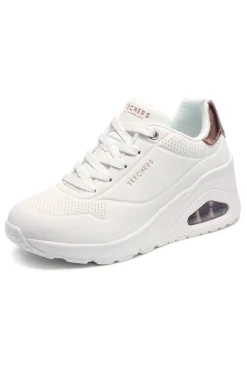 Sneakers bianche con zeppa e dettagli metallici Skechers UNO Wedge Hi Steps