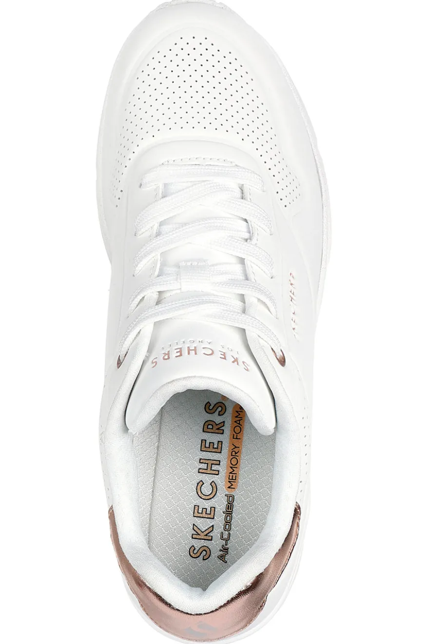 Sneakers bianche con zeppa e dettagli metallici Skechers UNO Wedge Hi Steps
