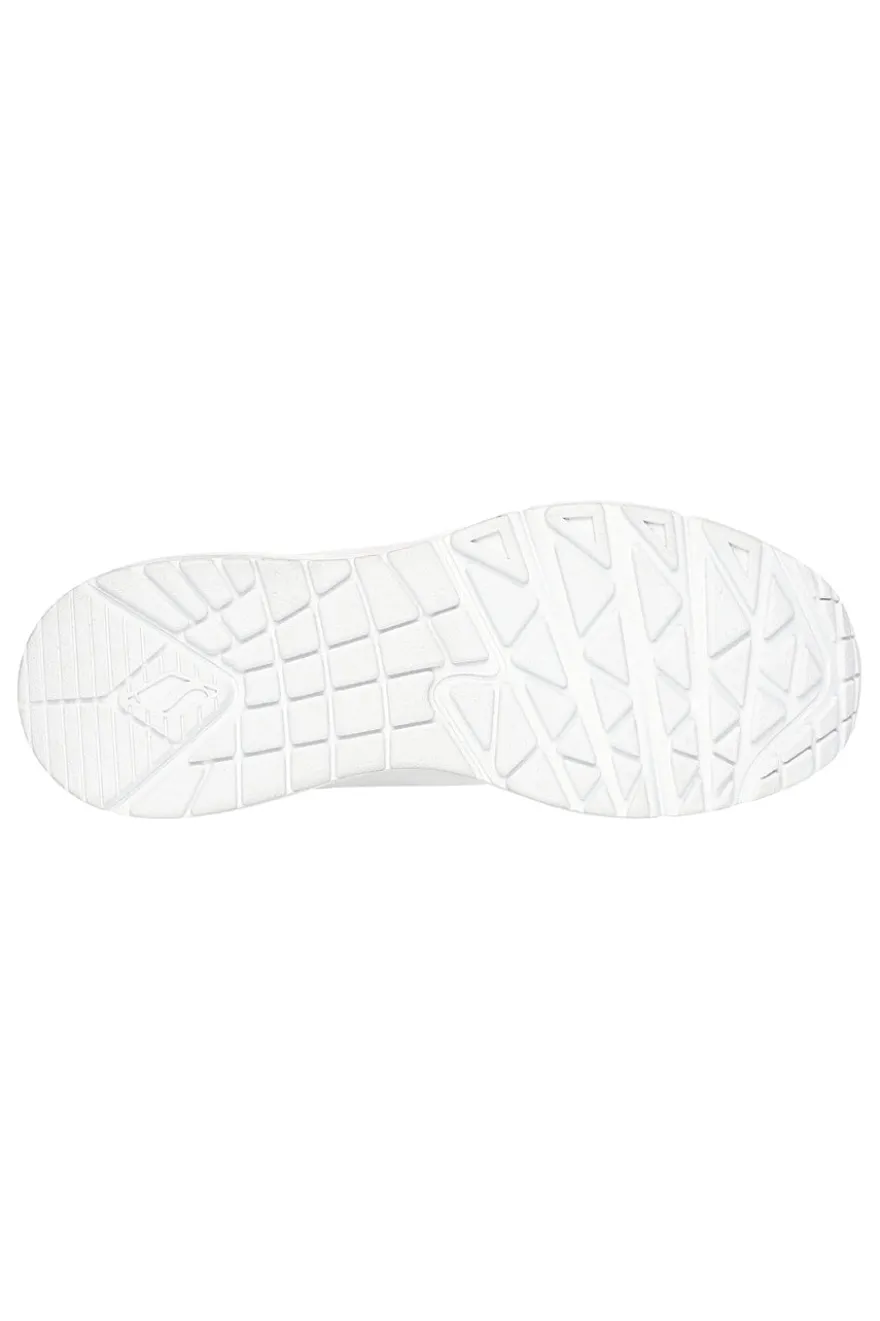 Sneakers bianche con zeppa e dettagli metallici Skechers UNO Wedge Hi Steps