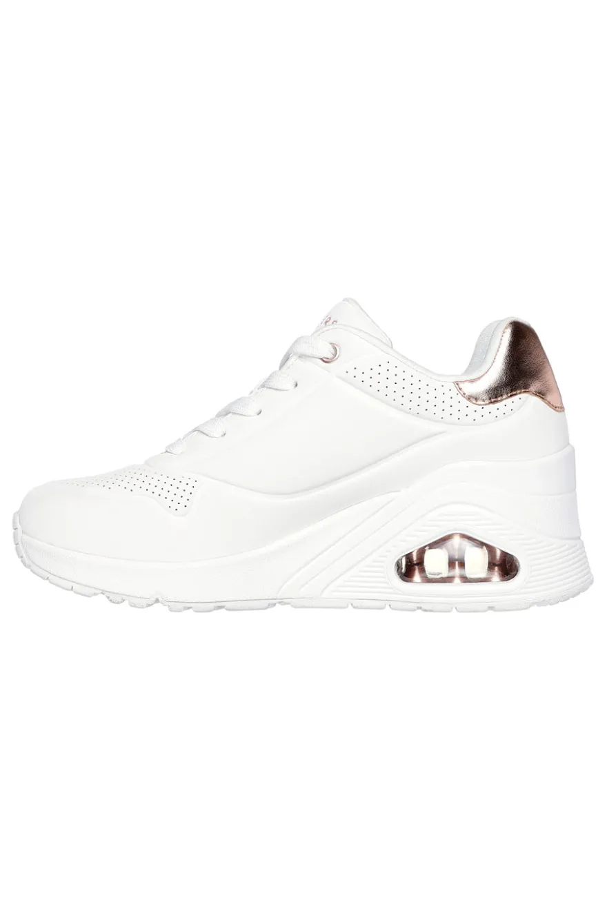 Sneakers bianche con zeppa e dettagli oro Skechers Uno Wedge Hi Steps