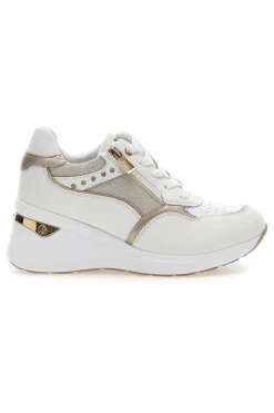 Sneakers bianche con zip e dettagli oro Inblu 488IN