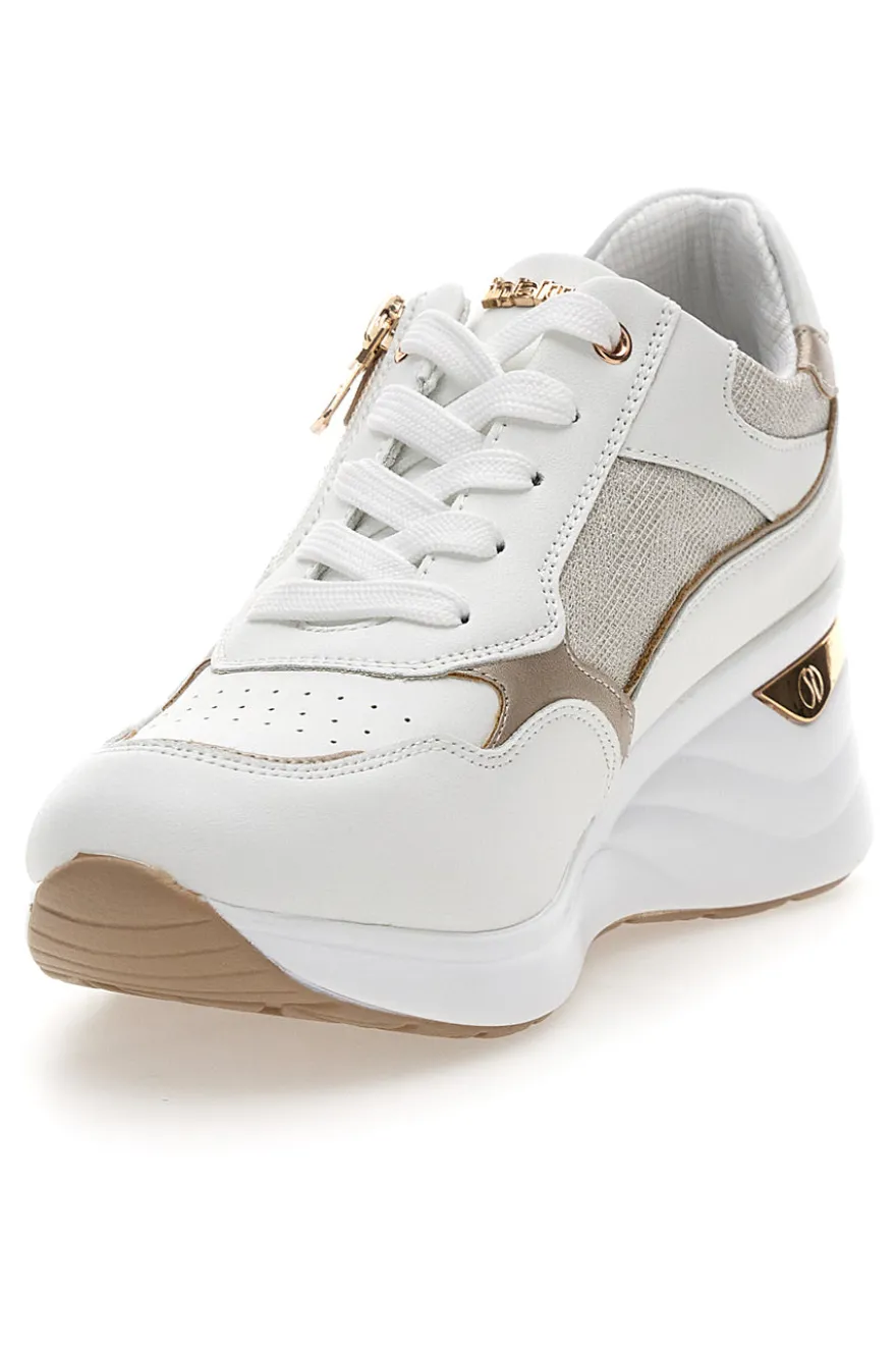 Sneakers bianche con zip e dettagli oro Inblu 488IN
