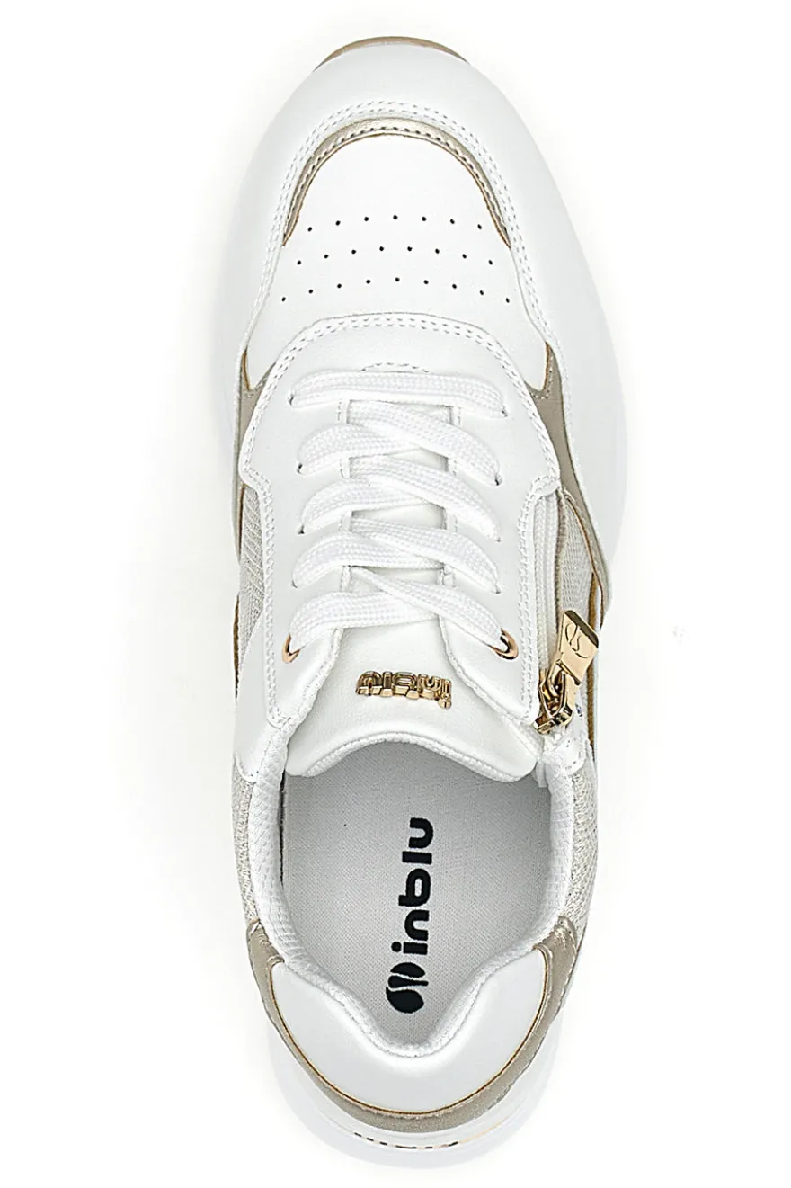 Sneakers bianche con zip e dettagli oro Inblu 488IN