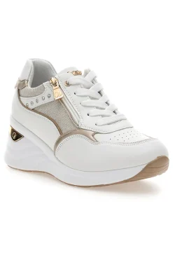 Sneakers bianche con zip e dettagli oro Inblu 488IN