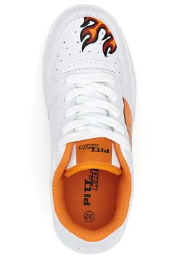 Sneakers Bianche e Arancione con Fuoco PITT KIDS K191562
