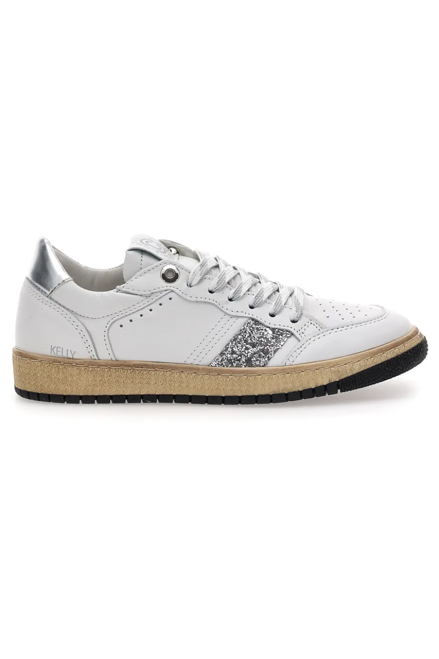 Sneakers bianche e argento in pelle con dettagli glitter Pittarello Capsule Kelly