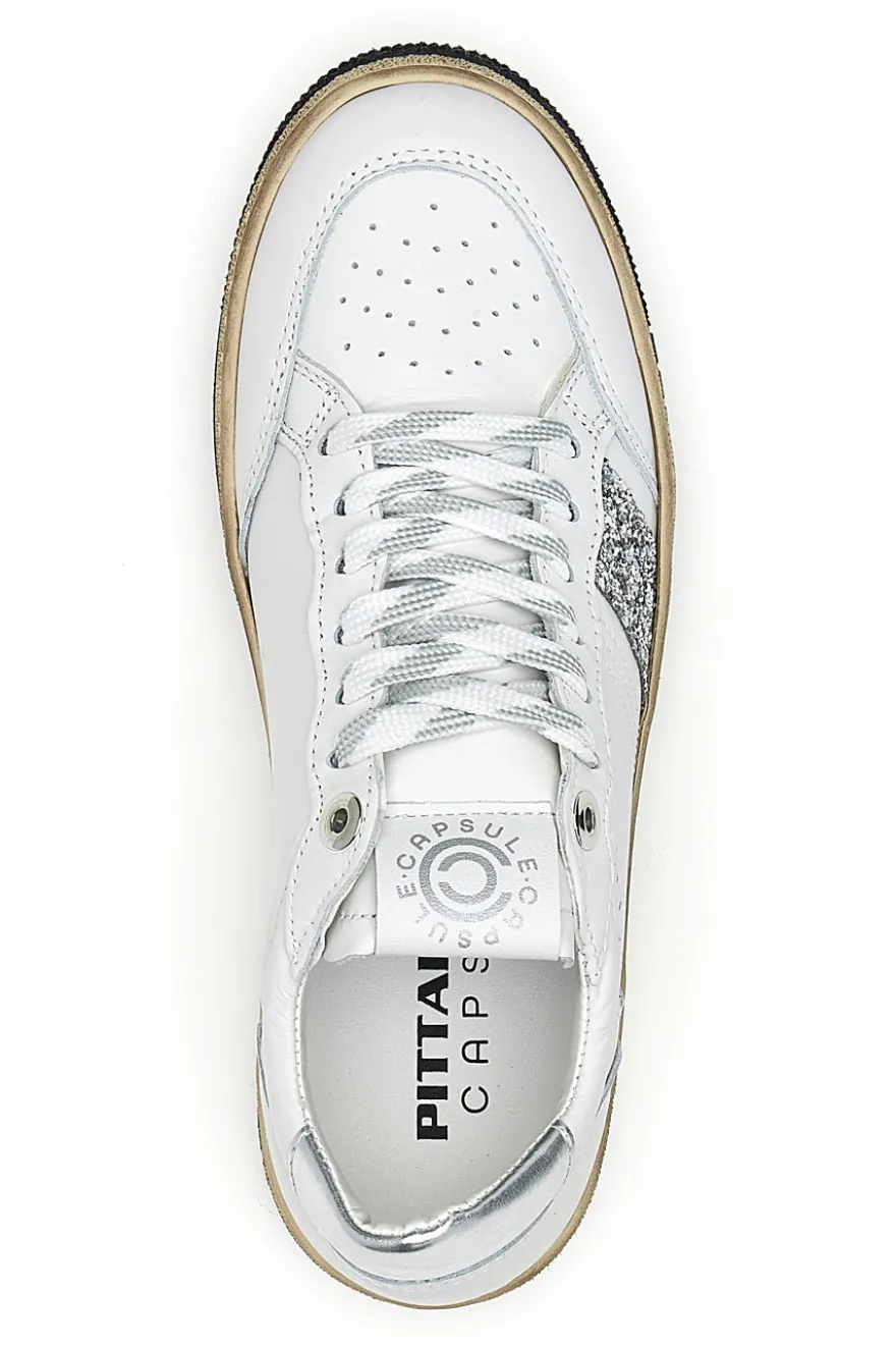 Sneakers bianche e argento in pelle con dettagli glitter Pittarello Capsule Kelly