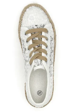 Sneakers Bianche e Beige Con Trama Ricamata e Flatform Energy 122