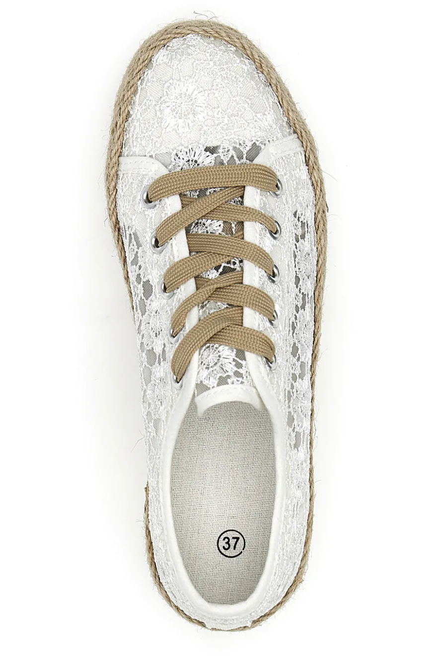 Sneakers Bianche e Beige Con Trama Ricamata e Flatform Energy 122