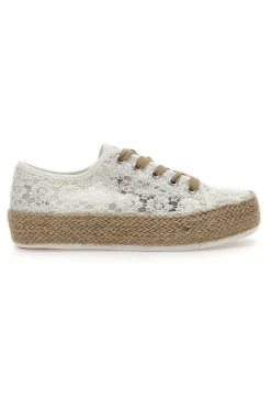 Sneakers Bianche e Beige Con Trama Ricamata e Flatform Energy 122