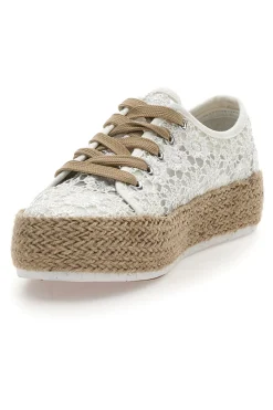 Sneakers Bianche e Beige Con Trama Ricamata e Flatform Energy 122