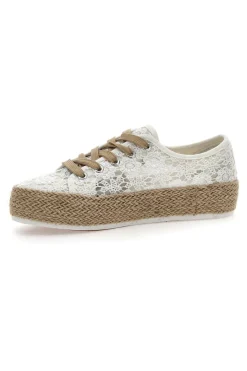 Sneakers Bianche e Beige Con Trama Ricamata e Flatform Energy 122