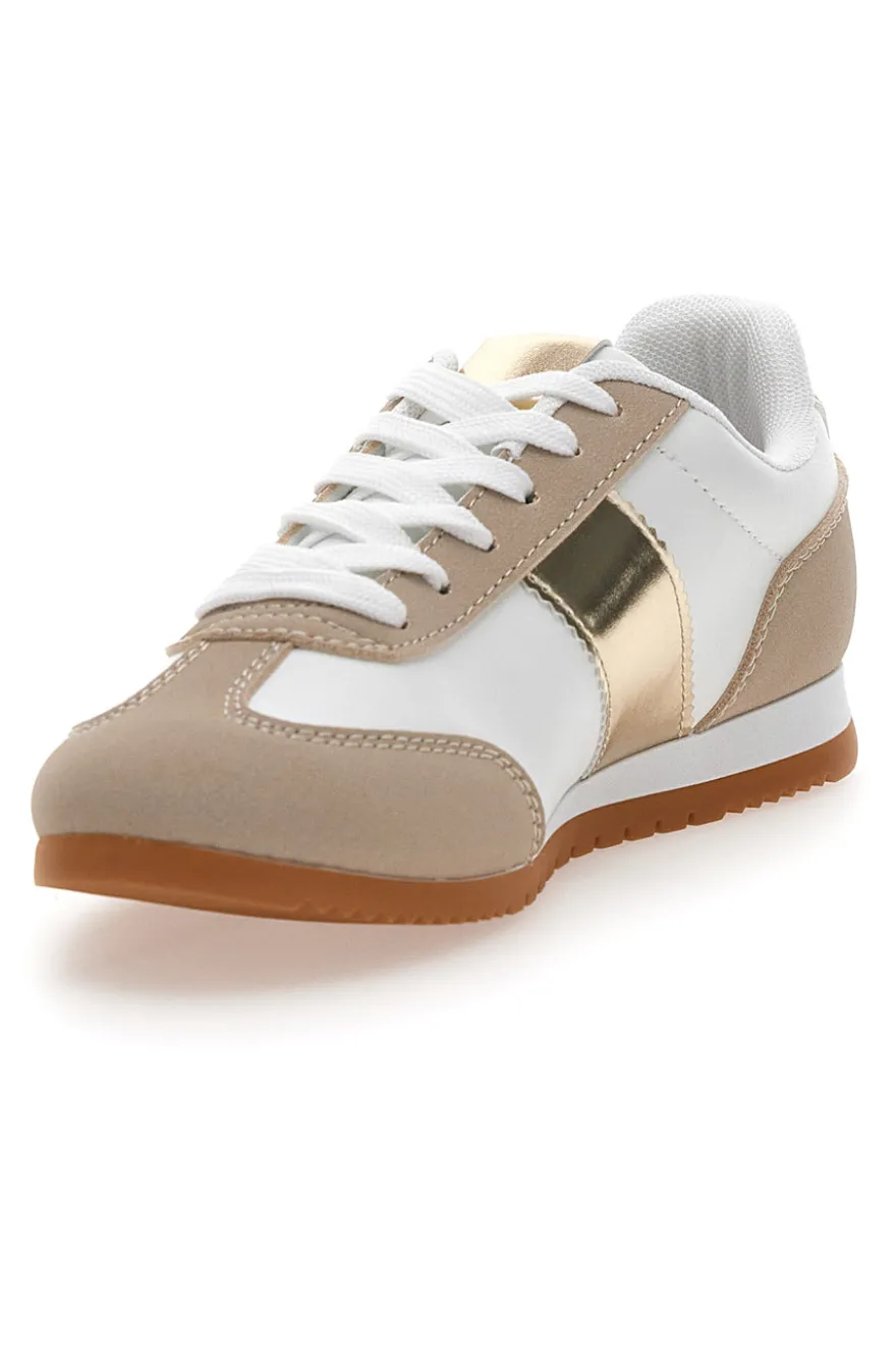 Sneakers Bianche e Beige con Banda Laterale Oro TALEMI 24250