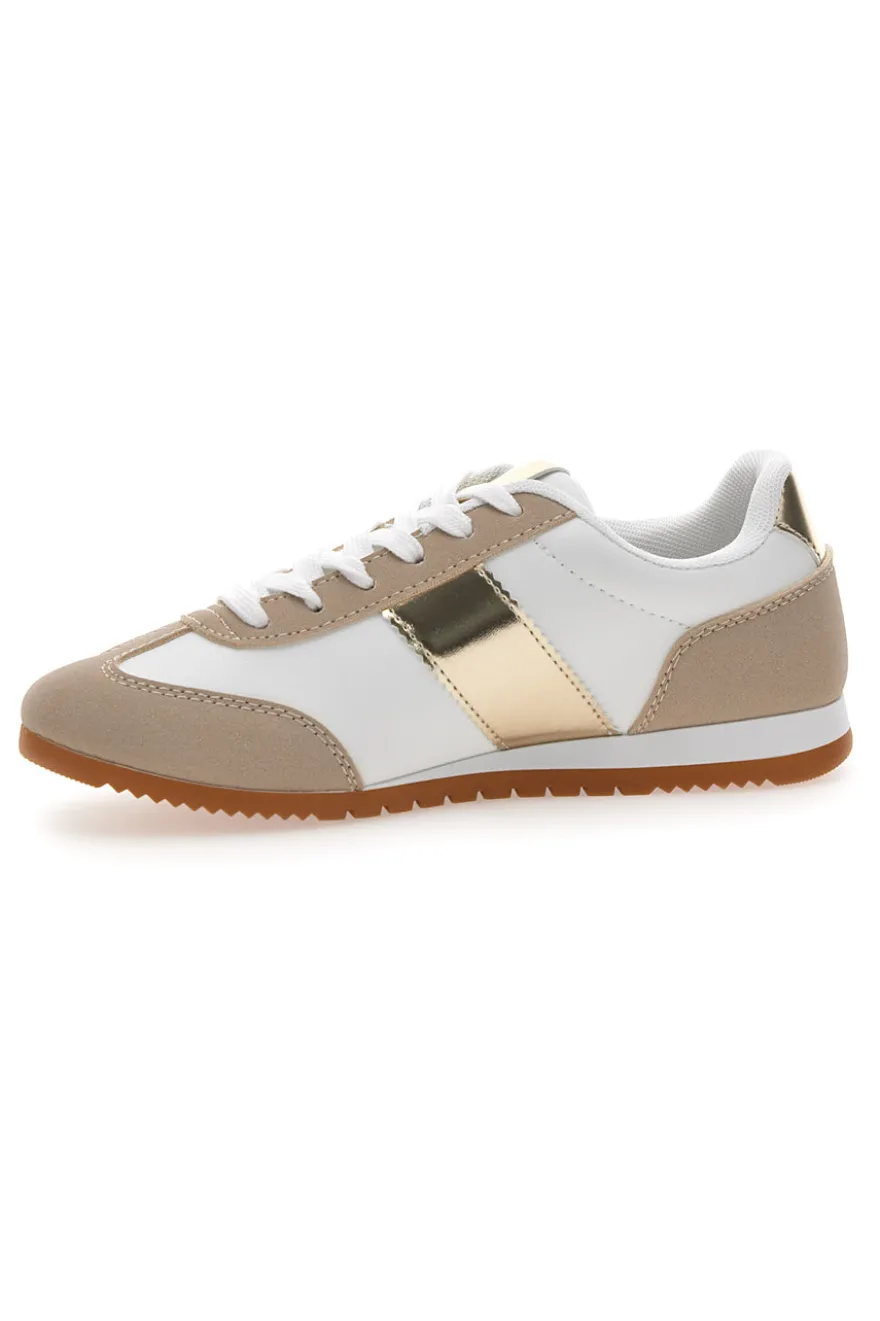Sneakers Bianche e Beige con Banda Laterale Oro TALEMI 24250