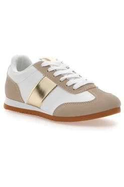 Sneakers Bianche e Beige con Banda Laterale Oro TALEMI 24250