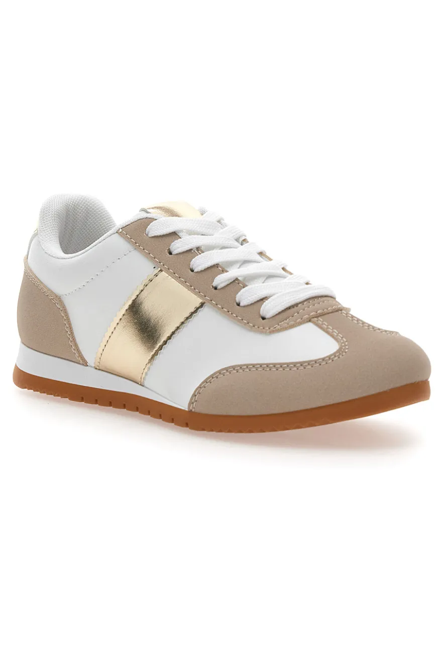 Sneakers Bianche e Beige con Banda Laterale Oro TALEMI 24250