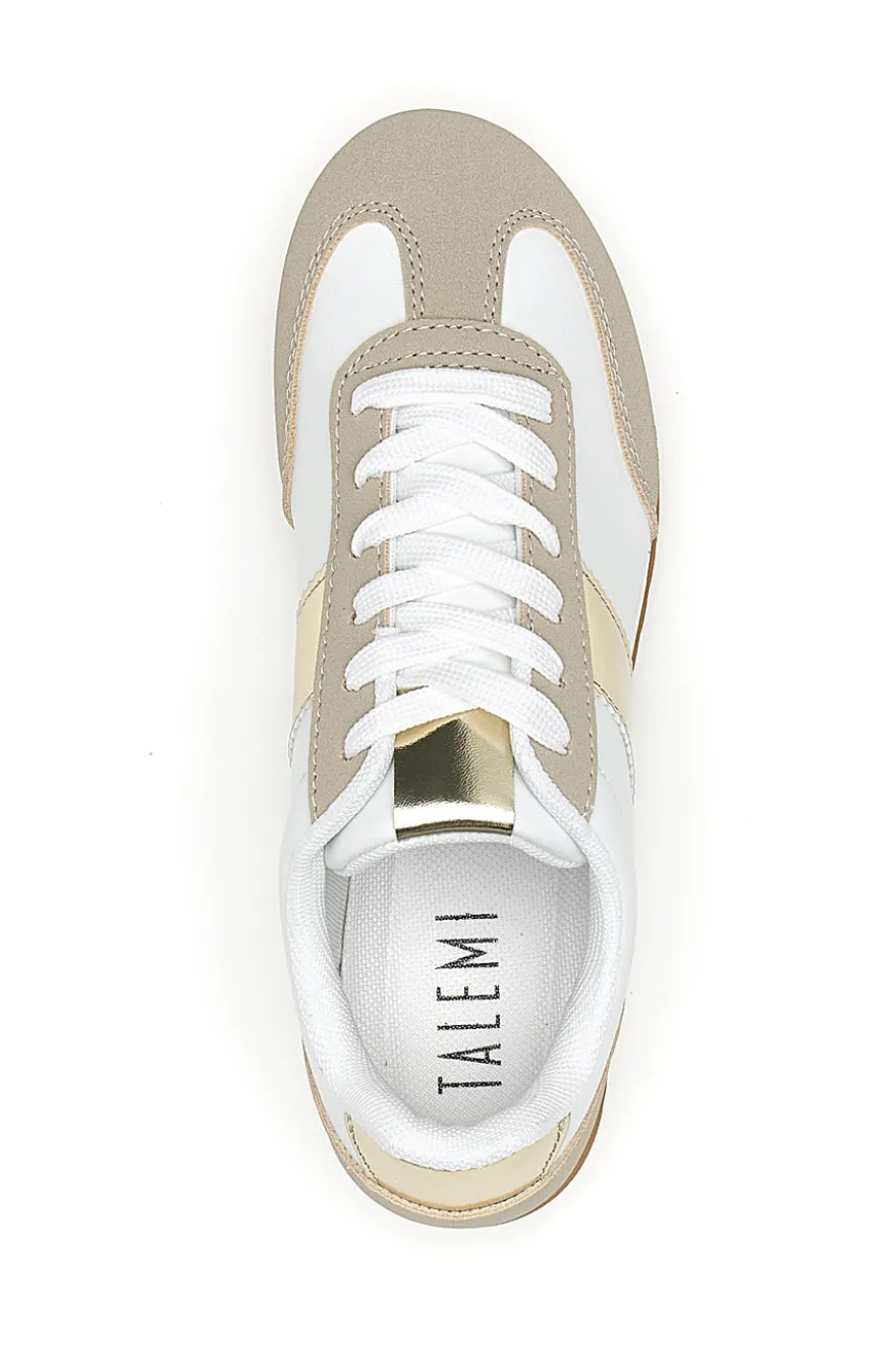 Sneakers Bianche e Beige con Banda Laterale Oro TALEMI 24250