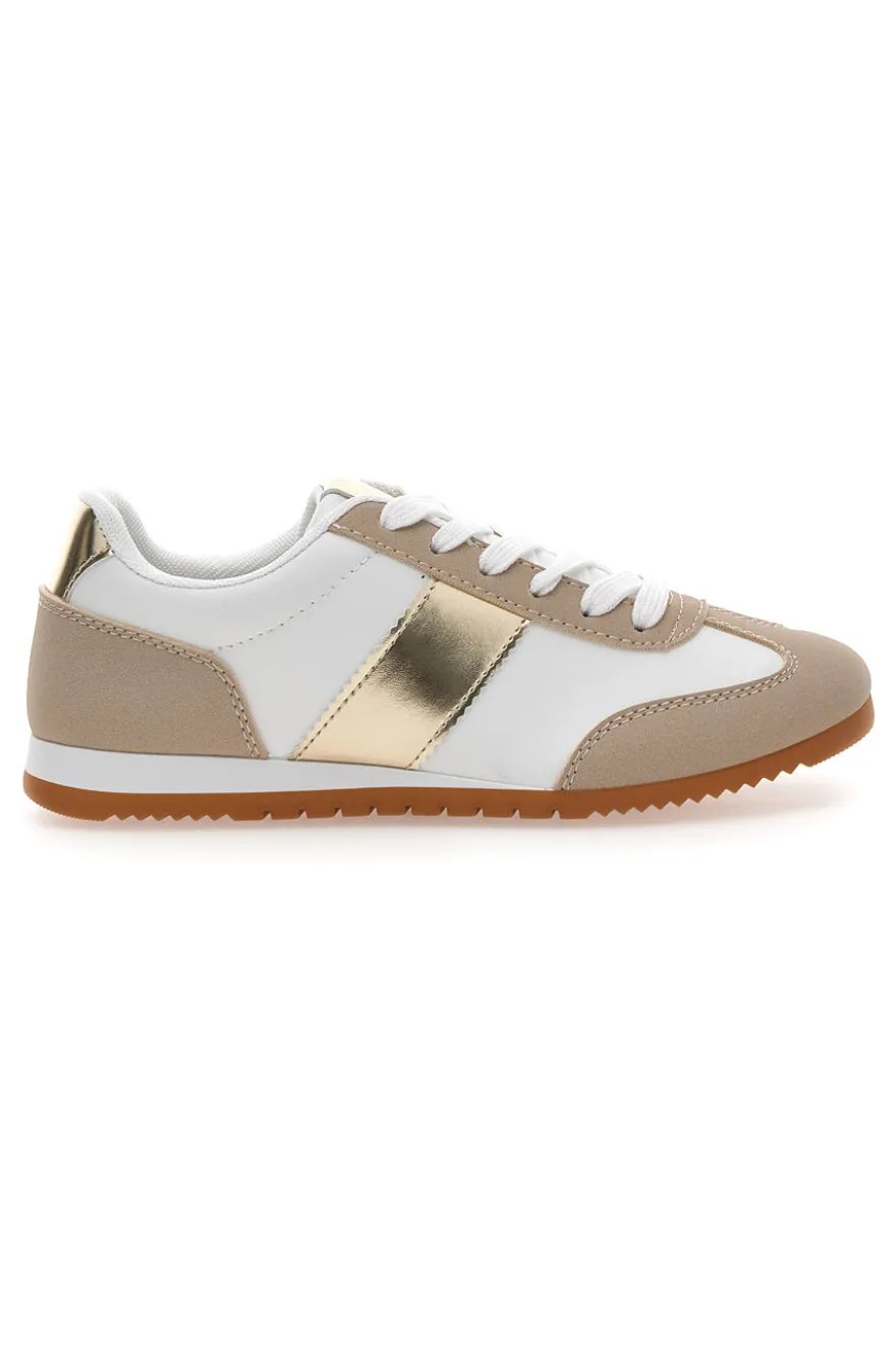 Sneakers Bianche e Beige con Banda Laterale Oro TALEMI 24250