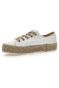 Sneakers Bianche e Beige Con Trama Ricamata e Flatform Energy 126