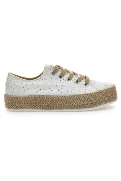 Sneakers Bianche e Beige Con Trama Ricamata e Flatform Energy 126