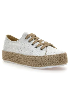 Sneakers Bianche e Beige Con Trama Ricamata e Flatform Energy 126
