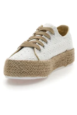 Sneakers Bianche e Beige Con Trama Ricamata e Flatform Energy 126