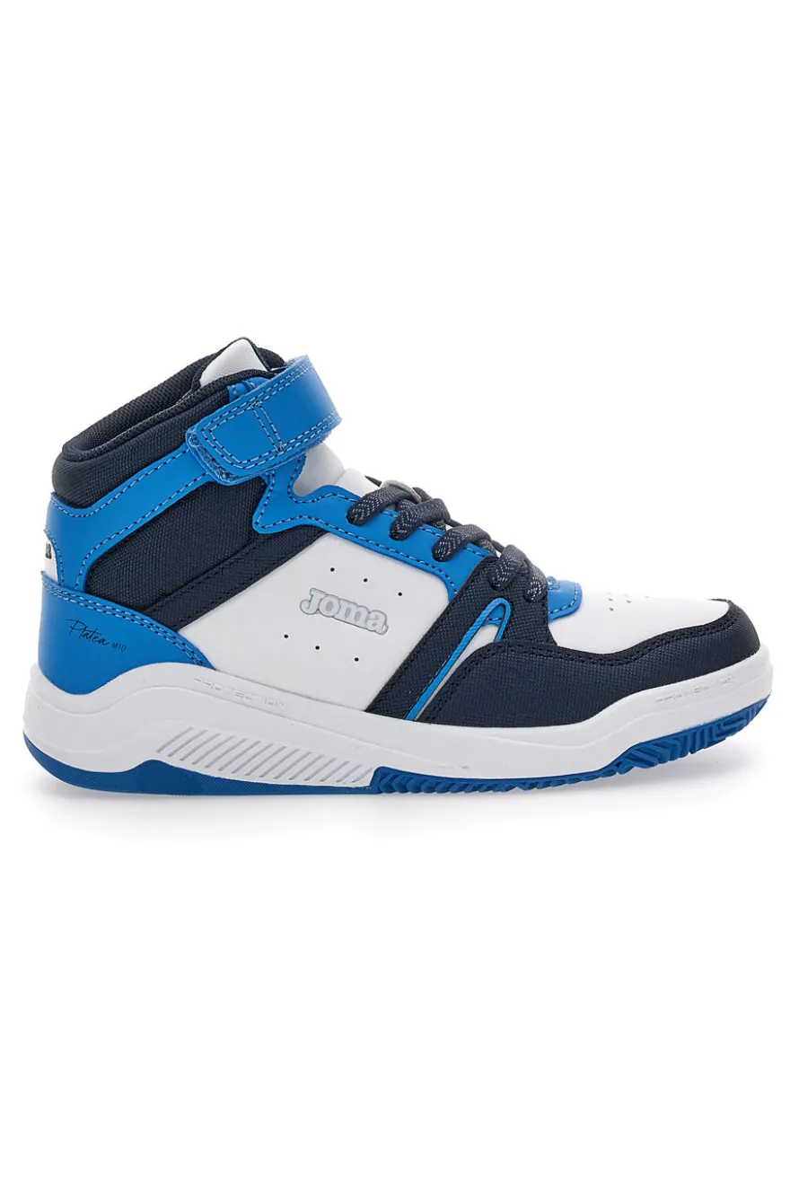 Sneakers bianche e blu mid-cut con chiusura a strappo Joma Platea Mid JR