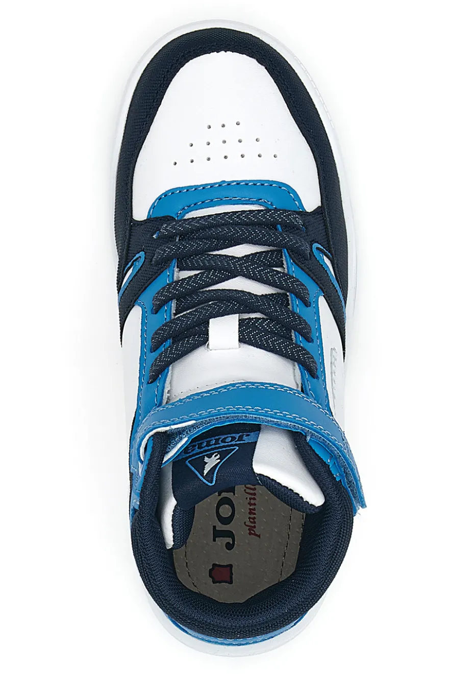 Sneakers bianche e blu mid-cut con chiusura a strappo Joma Platea Mid JR